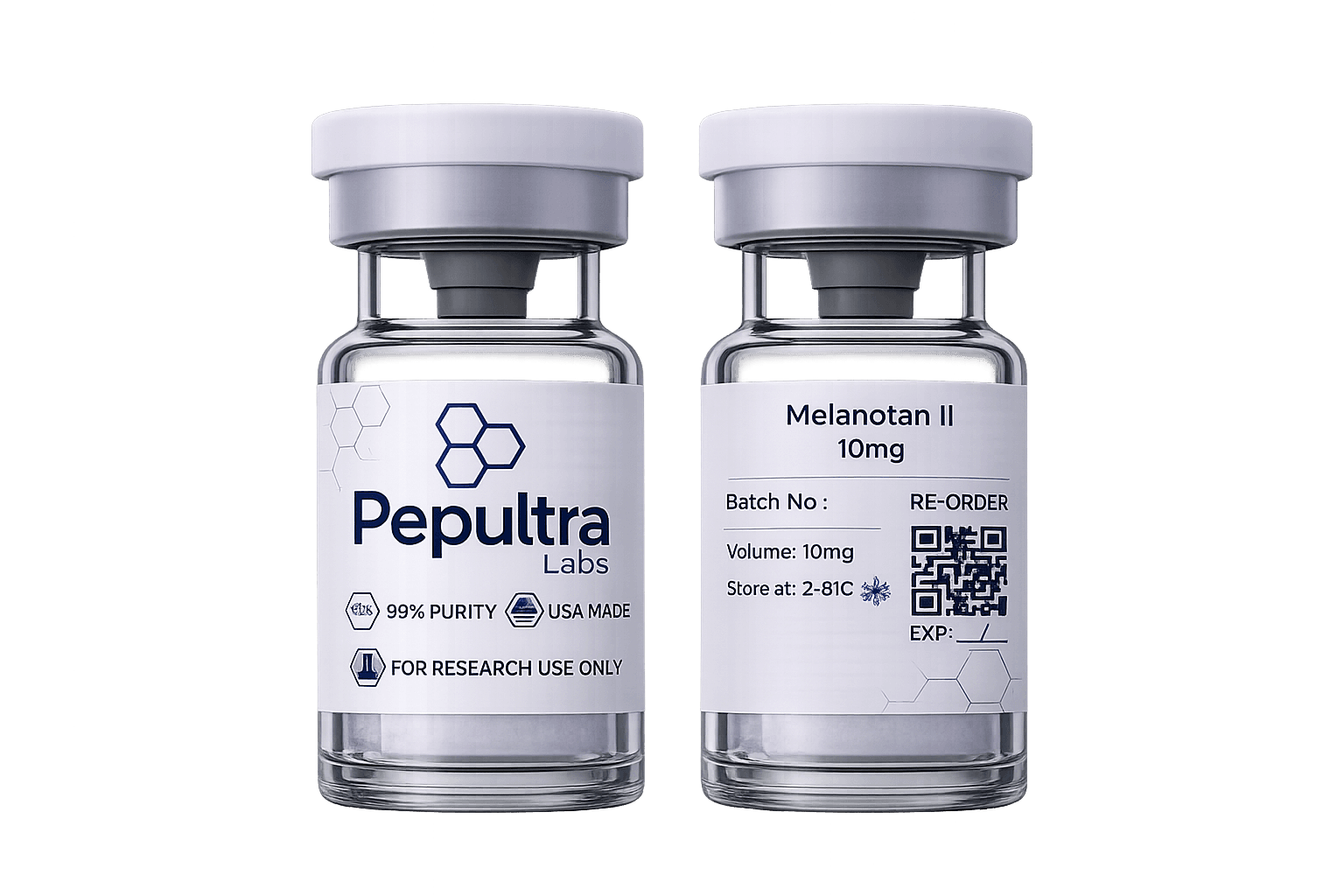 Melanotan II vial and packaging